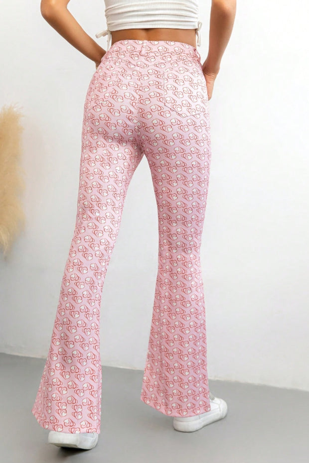 Printed High Waist Flare Pants with Pockets