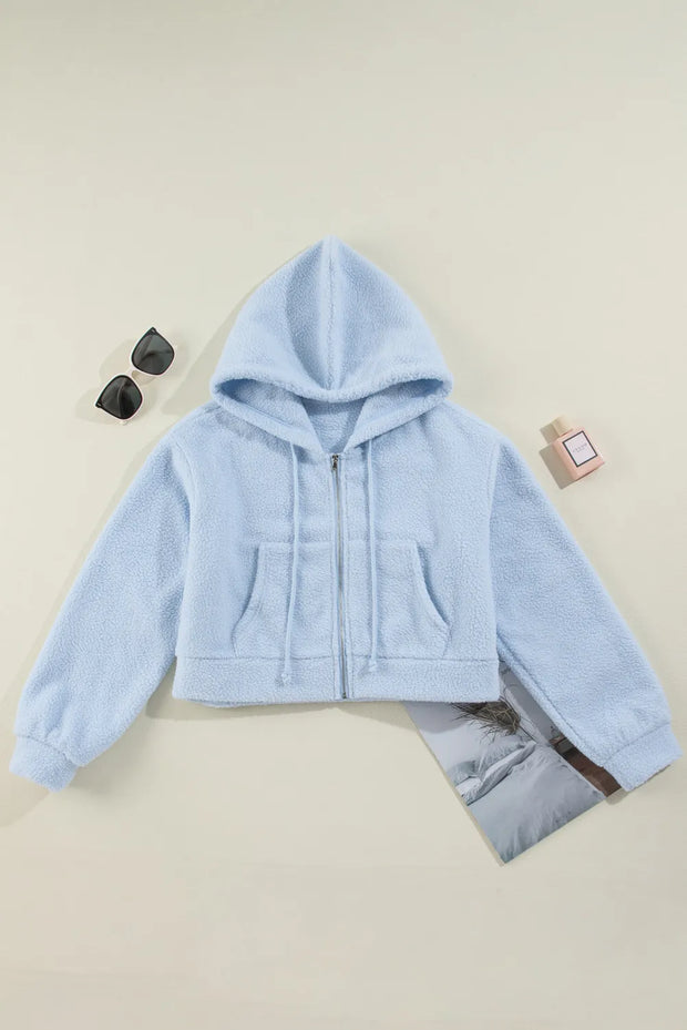 Drawstring Zip Up Long Sleeve Hoodie