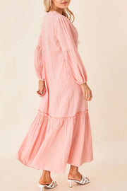 Frill Tiered Tie Neck Long Sleeve Dress