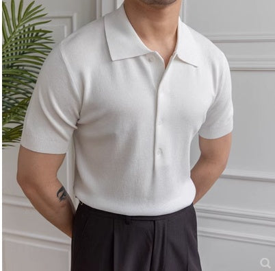 Men Short Sleeved Solid Color Polo Shirt