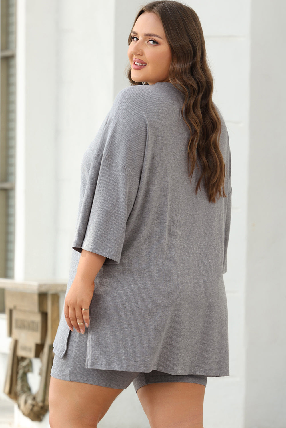 Light Grey Solid Color Loose Tunic Top Loungewear