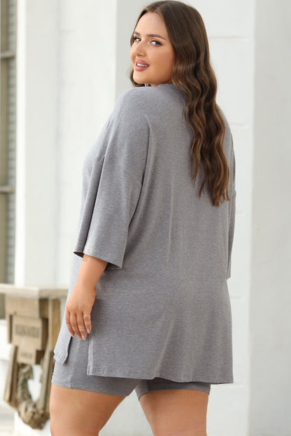 Light Grey Solid Color Loose Tunic Top Loungewear