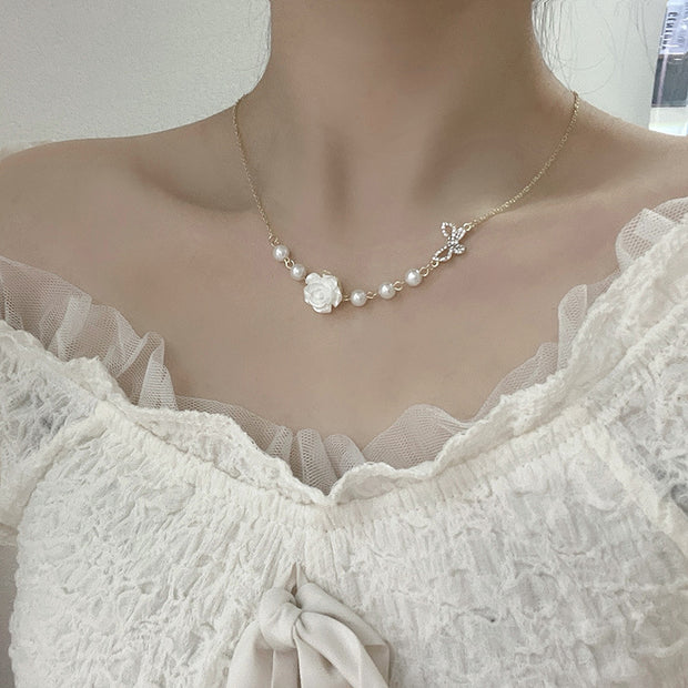 Vintage Clavicle Rose Flower Chain Necklace