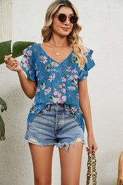 V-Neck Short Sleeve Blouse