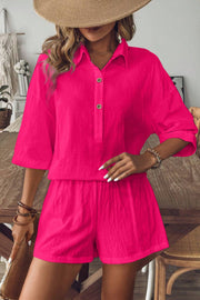 Collared Neck Half Sleeve Top and Shorts Set