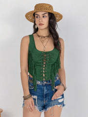 Fringe Lace-Up Wide Strap Tank