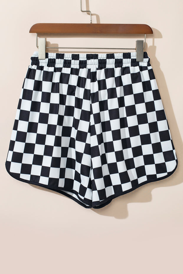 Drawstring Checkered Shorts with Pockets