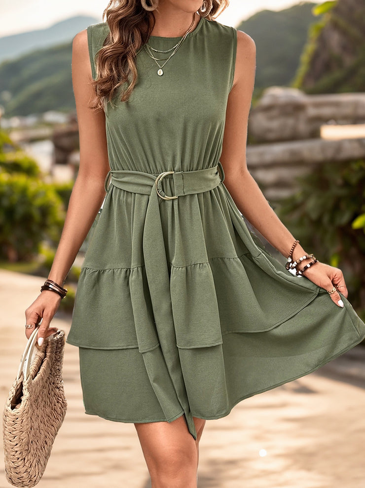 Perfee Layered Round Neck Sleeveless Mini Dress