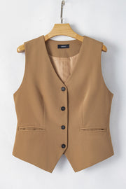 Chestnut Solid Color Button up V Neck Suit Vest