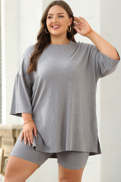 Light Grey Solid Color Loose Tunic Top Loungewear