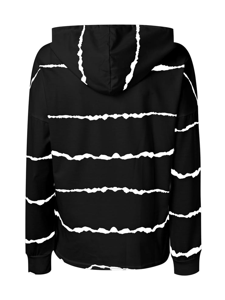 Drawstring Striped Long Sleeve Hoodie