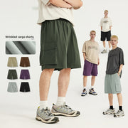 Wrinkle-feeling Large Pocket Straight Shorts