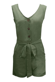 Full Size Tied V-Neck Sleeveless Romper with Pockets