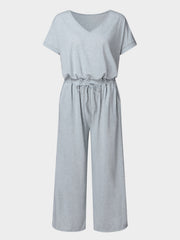 V-Neck Short Sleeve Jumpsuit