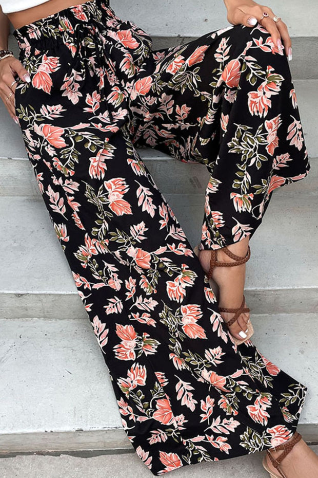 Perfee Floral Pull-On Wide Leg Pants