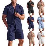 Lapel Collar Short Sleeve With Loose Shorts Summer Set