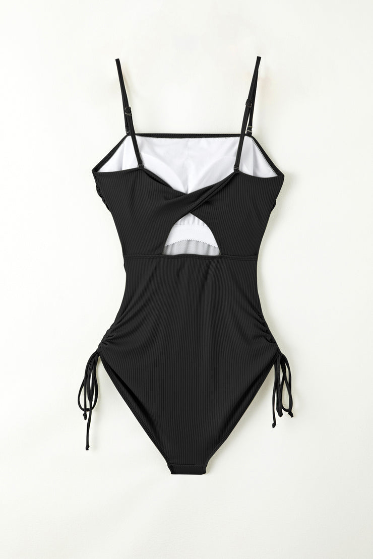 Drawstring Spaghetti Strap One-Piece Swimwear