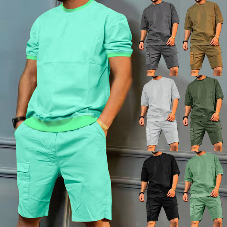 Men's Summer Round Neck Short-sleeved Top And Shorts Set Clothing