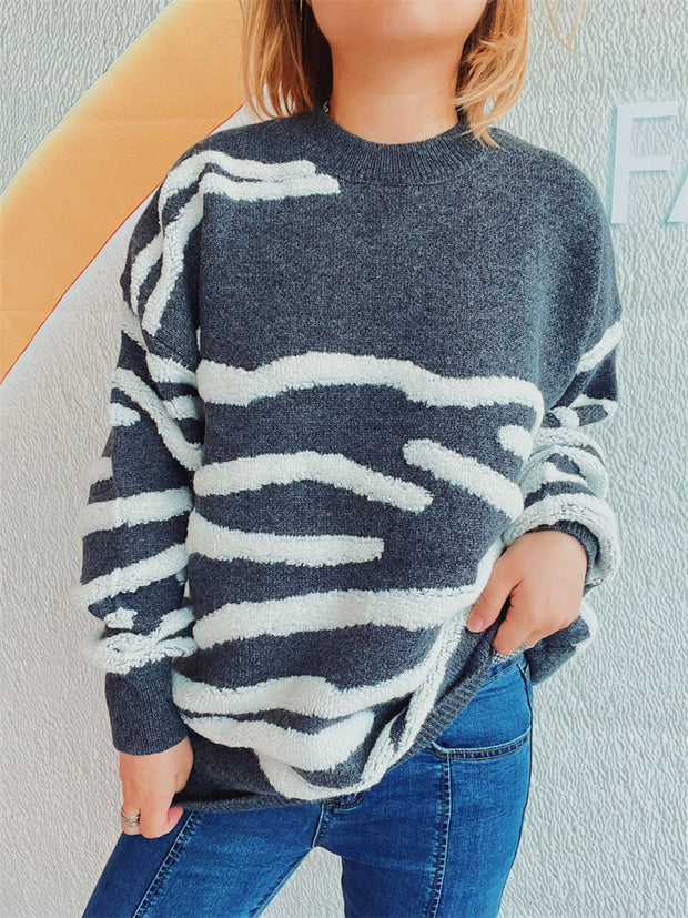 Contrast Round Neck Long Sleeve Sweater