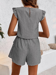 Honey Printed Round Neck Top and Layered Shorts Set