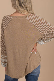 Striped Round Neck Long Sleeve Blouse