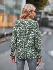 Printed V-Neck Lantern Sleeve Blouse