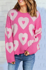 Pearl Detail Heart Round Neck Long Sleeve Sweater