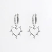 925 Sterling Silver Inlaid Zircon Heart Dangle Earrings