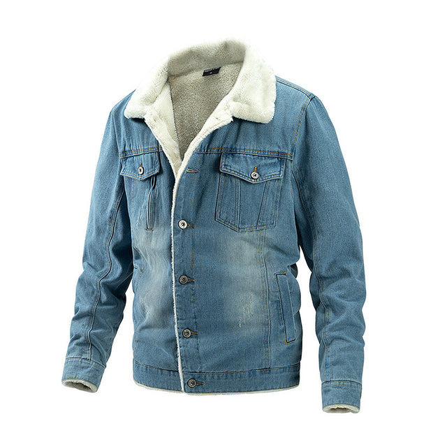 Men's Slim Washed Lapel Thickening Denim Jacket