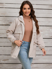 Drawstring Long Sleeve Hooded Jacket