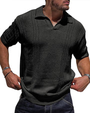 Men's Knitted Short Sleeve V-neck Hollow