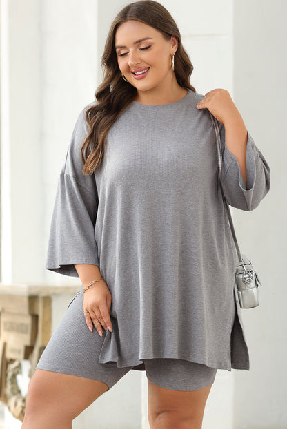 Light Grey Solid Color Loose Tunic Top Loungewear
