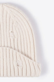 Distressed Rib-Knit Beanie