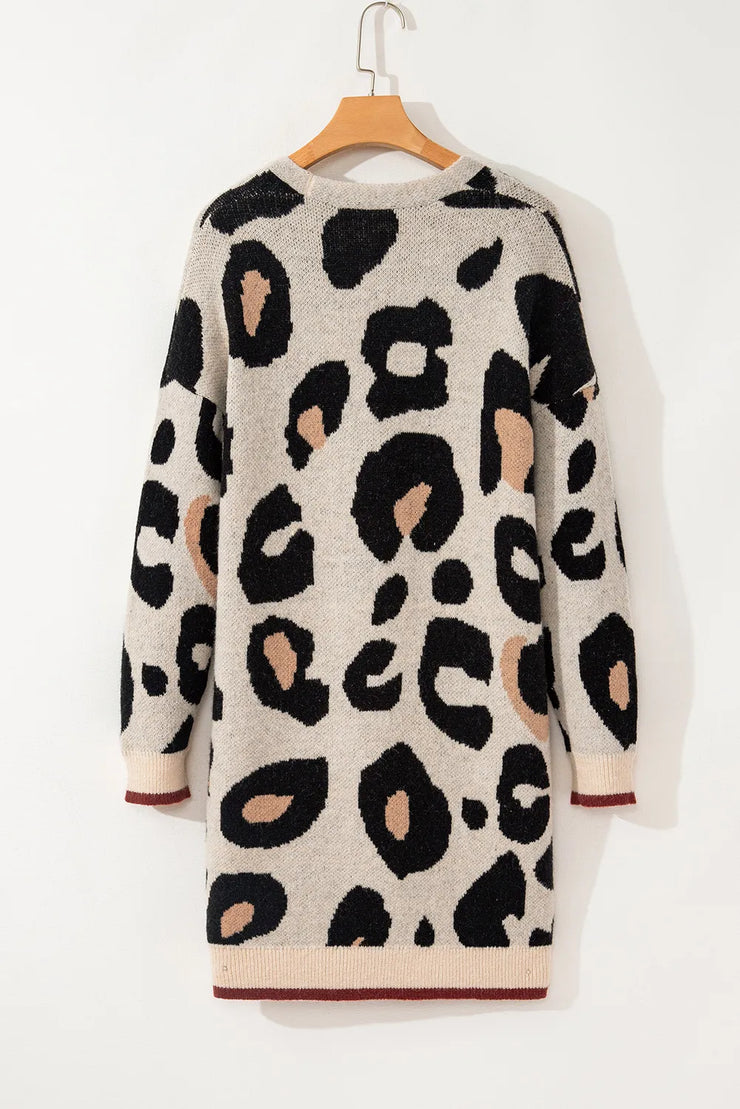 Leopard Open Front Long Sleeve Cardigan