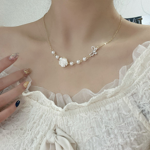 Vintage Clavicle Rose Flower Chain Necklace