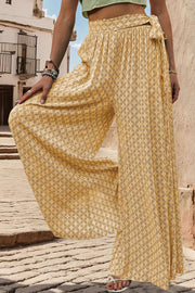 Perfee Printed Tied Wide Leg Pants