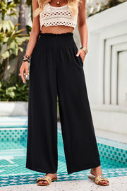 Devine Smocked Wide Leg Pants with Pockets