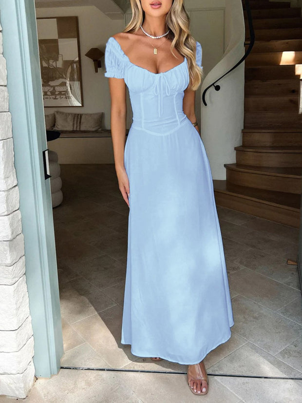 Devine Sweetheart Neck Short Sleeve Maxi Dress