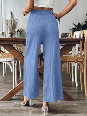 Pocketed Elastic Waist Wide Leg Pants