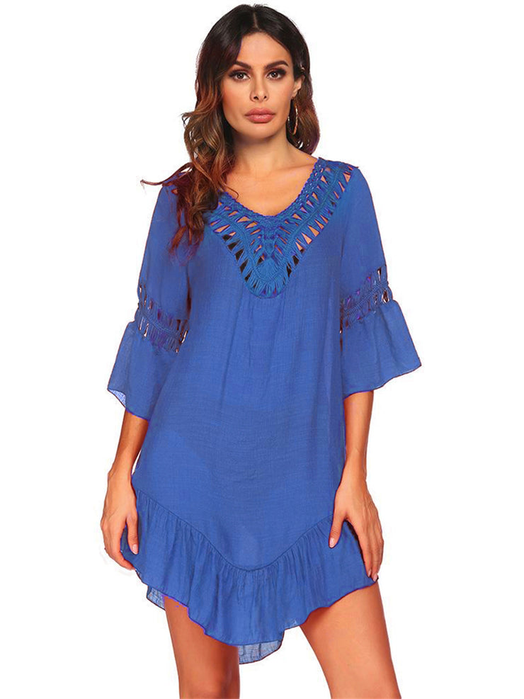 Backless Cutout Three-Quarter Sleeve Cover Up