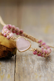 Rose Quartz Heart Beaded Bracelet