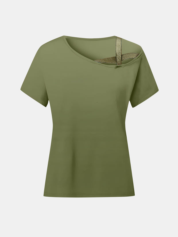 Asymmetrical Neck Short Sleeve T-Shirt