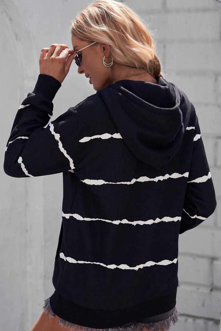 Striped Drop Shoulder Hoodie with Kangaroo Pocket