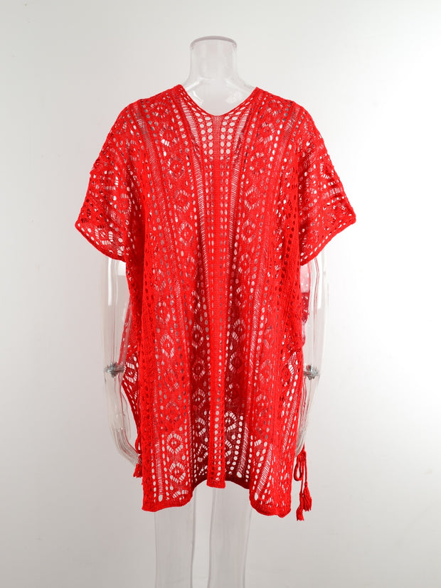 Angel Wings Cutout V-Neck Cover-Up with Tassel