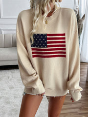 Devine US Flag Round Neck Long Sleeve Knit Top