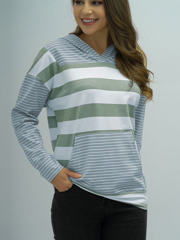 Shiny Full Size Striped Long Sleeve Hoodie