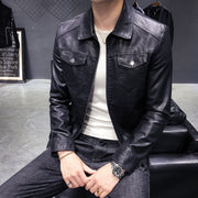 Simple Slim-fitting Lapel Motorcycle Leather Jacket Men