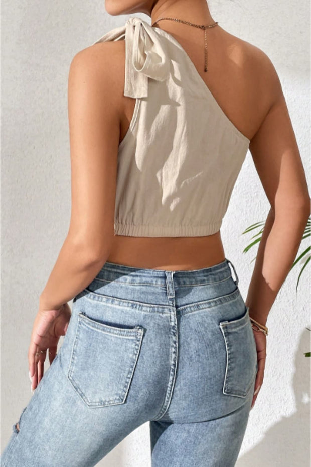 Honey Cropped One-Shoulder Striped Tie Shoulder Tank