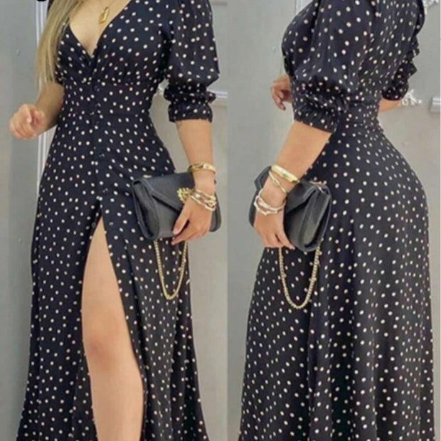 Women's V-neck Half-sleeve Polka Dot Print Dress