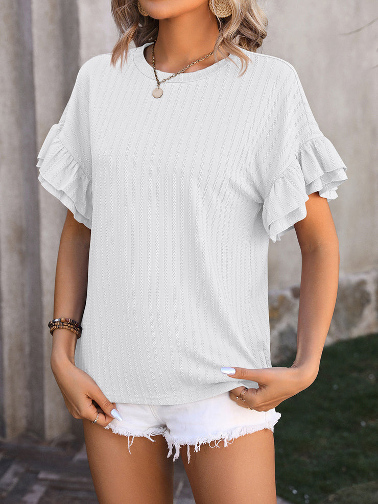 Ruffled Round Neck Short Sleeve Top